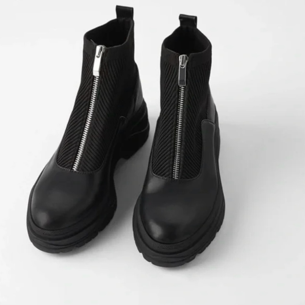 Zara Ribbed Knit Lug Sole zipper combat boots